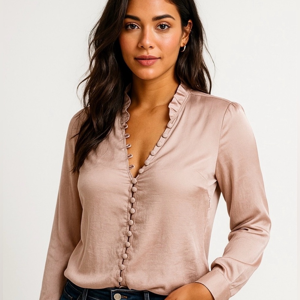 Express portofino slim fit button blouse soft pink parisian elegant top XXS